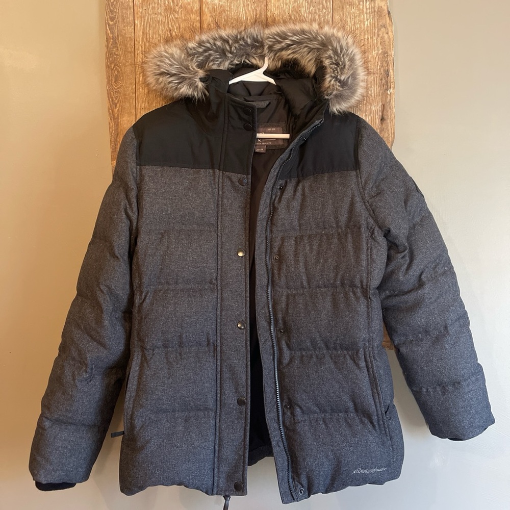 Eddie Bauer Black Puffer Jacket with Fur Hood
